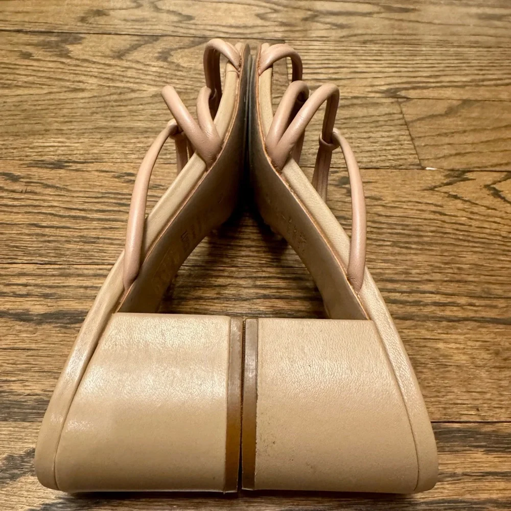 Schutz Leather Strappy Block Heel Mules 8.5 Nude